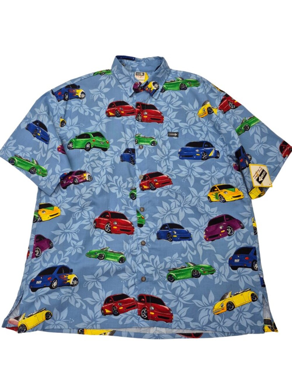 Men's Hawaiian Shirt Volkswagen Floral Beach Vacation Tropical Button Down XL